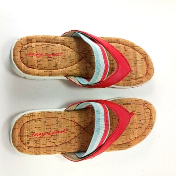 Easy Spirit Nicedayh Cork and Leather Banded Thong Sandal Women's 9M Red/ White. - Picture 5 of 11